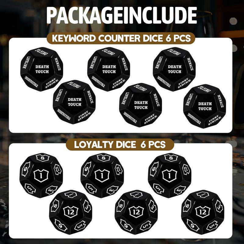 Ravonixis 12 Pieces MTG Counter 12 Sided Abilities Keywords Dice Loyalty MTG Life Counter Tokens Dice Buff Tokens Compatible with Magic Card Game Accessories CCG Creature Stats (Black) - Image 2